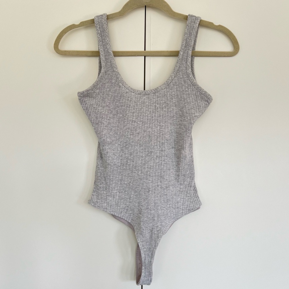 ARTICLES OF SOCIETY Ribbed Tank Bodysuit, Grey, S - Picture 2 of 12